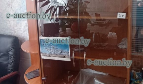 Шкаф офисный цвета орех на 6 полок со стеклянными дверцами (215х80х43) №35